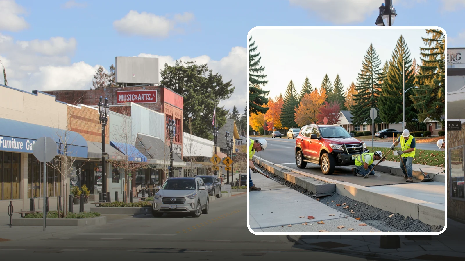 Municipal Curb & Gutter in Bothell, King County, WA - Install and replace curb and gutter that channels stormwater and defines roadway edges to jurisdiction standards.