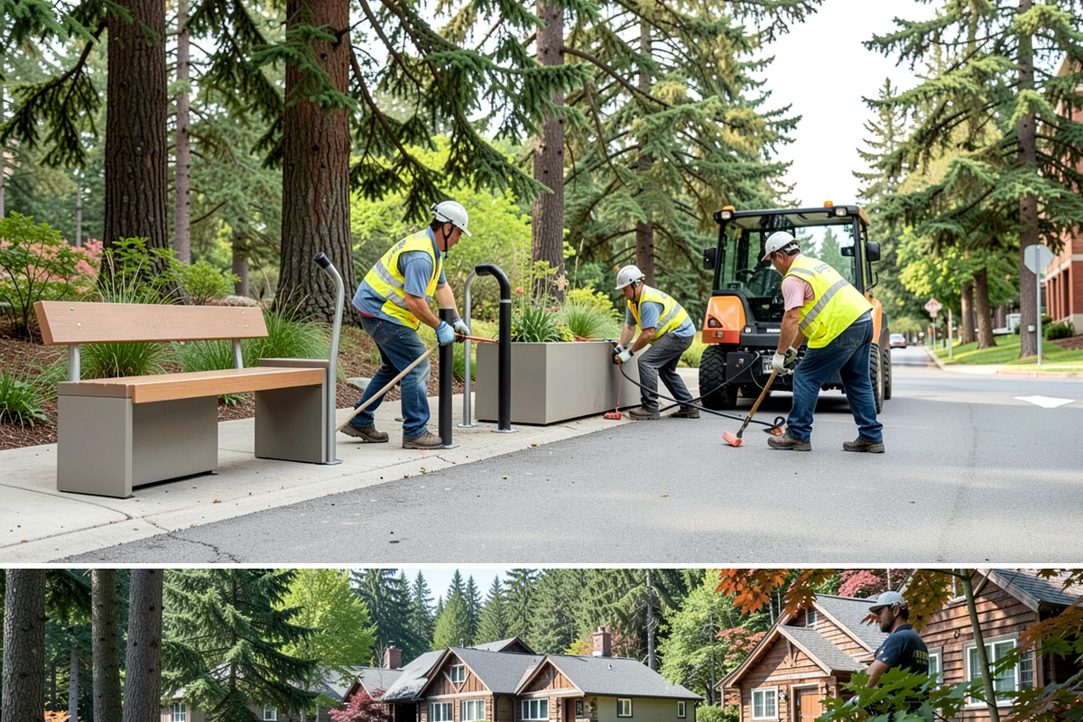 Municipal Curb & Gutter in Edgewood, Pierce County, WA - Warm, dry months ensure curb concrete cures to strength before exposure to standing water and traffic.