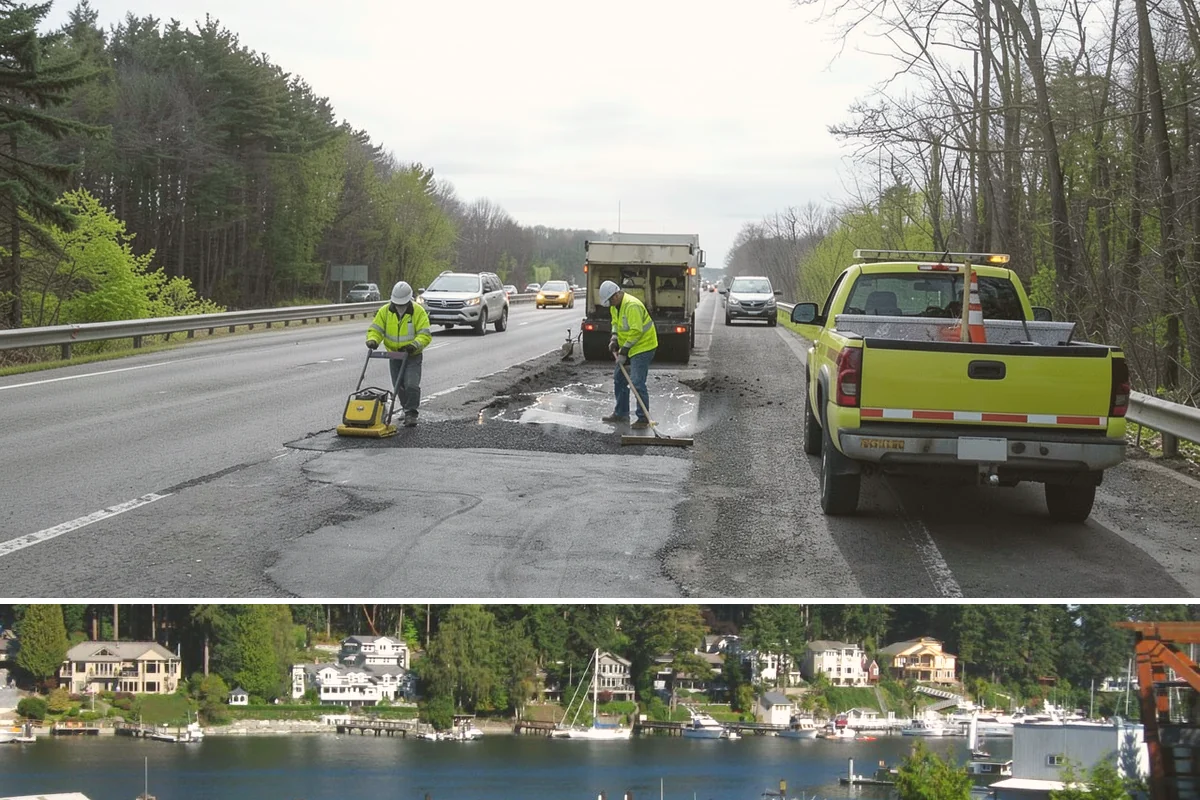 Municipal Curb & Gutter in Gig Harbor, Pierce County, WA - Warm, dry months ensure curb concrete cures to strength before exposure to standing water and traffic.