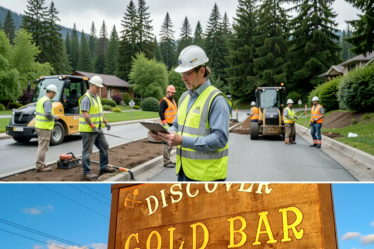 Municipal Curb & Gutter in Gold Bar, Snohomish County, WA - Warm, dry months ensure curb concrete cures to strength before exposure to standing water and traffic.