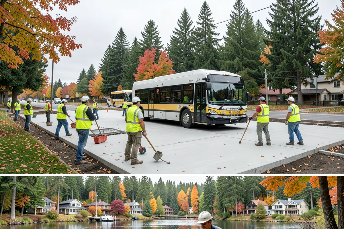 Municipal Curb & Gutter in La Conner, Skagit County, WA - Warm, dry months ensure curb concrete cures to strength before exposure to standing water and traffic.
