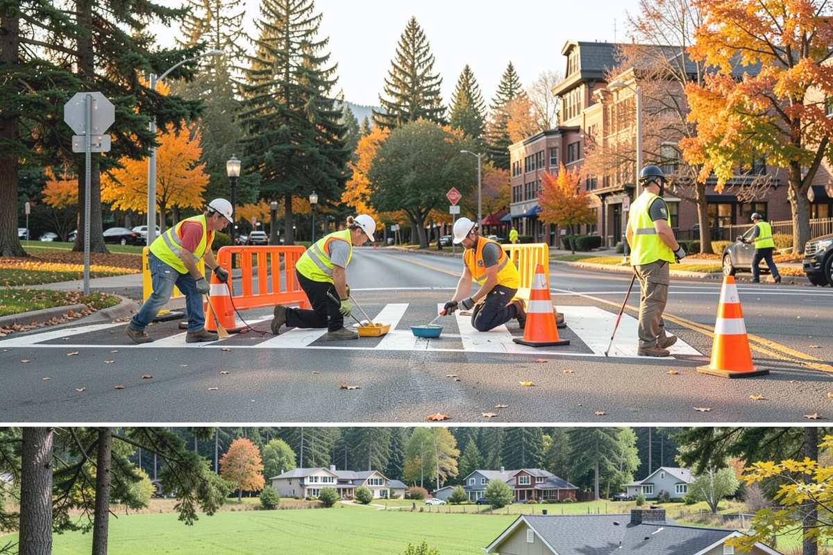 Municipal Curb & Gutter in Lyman, Skagit County, WA - Warm, dry months ensure curb concrete cures to strength before exposure to standing water and traffic.