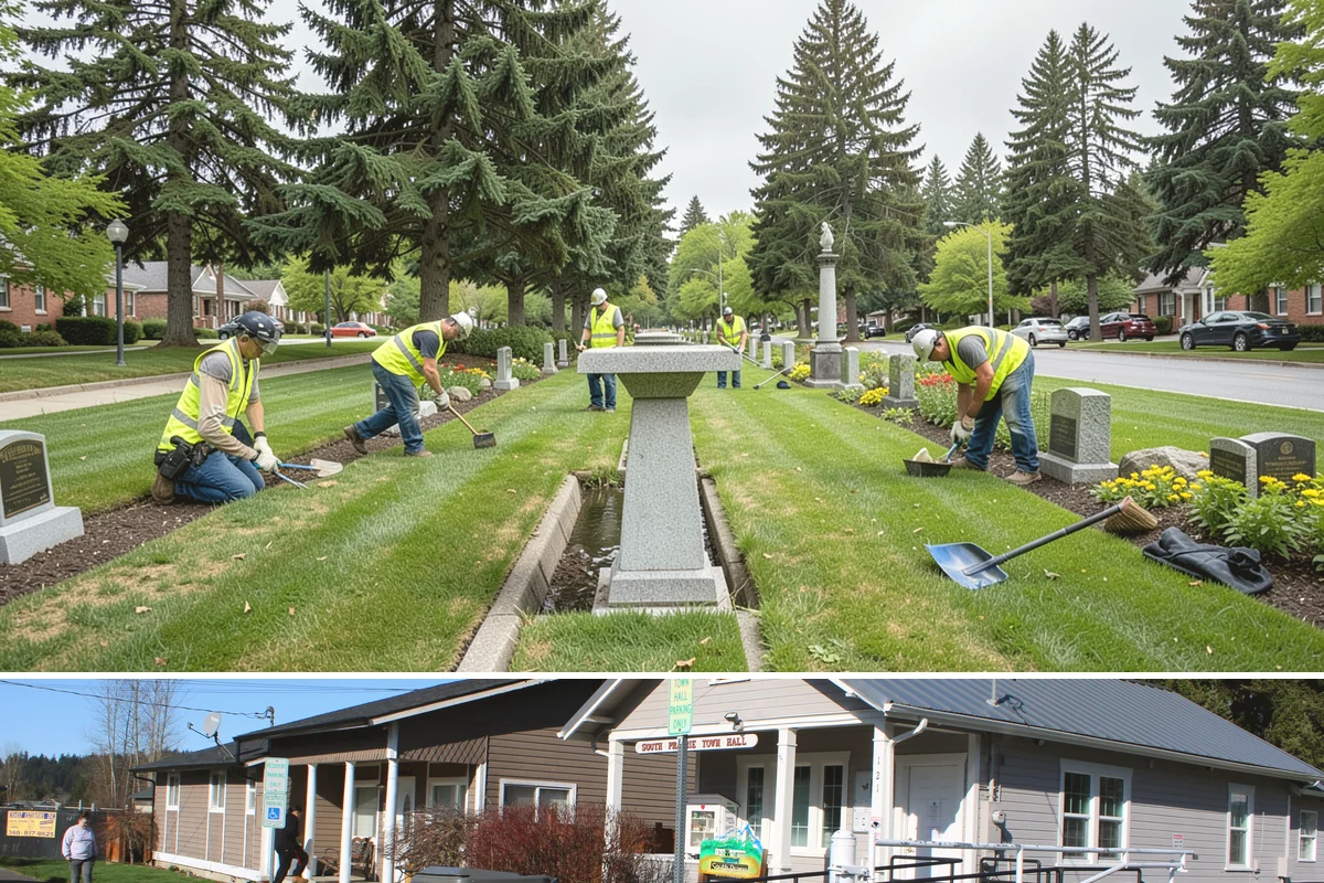 Municipal Curb & Gutter in South Prairie, Pierce County, WA - Warm, dry months ensure curb concrete cures to strength before exposure to standing water and traffic.