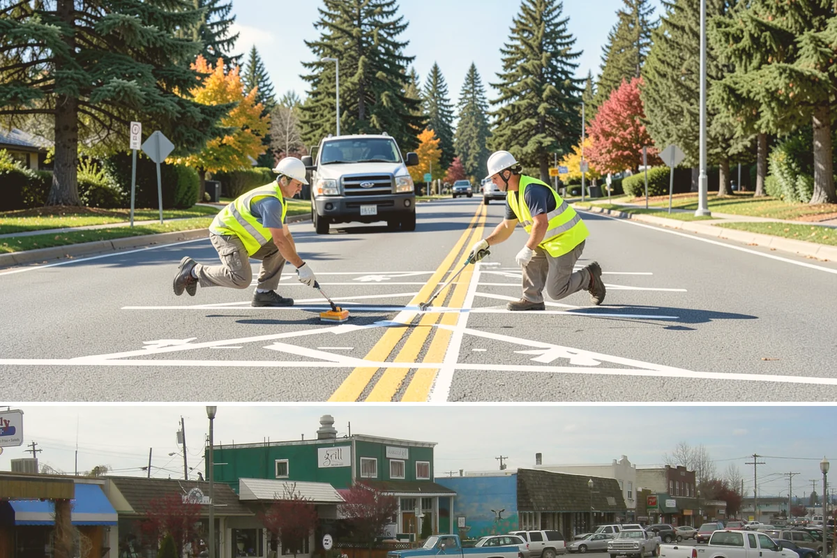 Municipal Curb & Gutter in Stanwood, Snohomish County, WA - Warm, dry months ensure curb concrete cures to strength before exposure to standing water and traffic.
