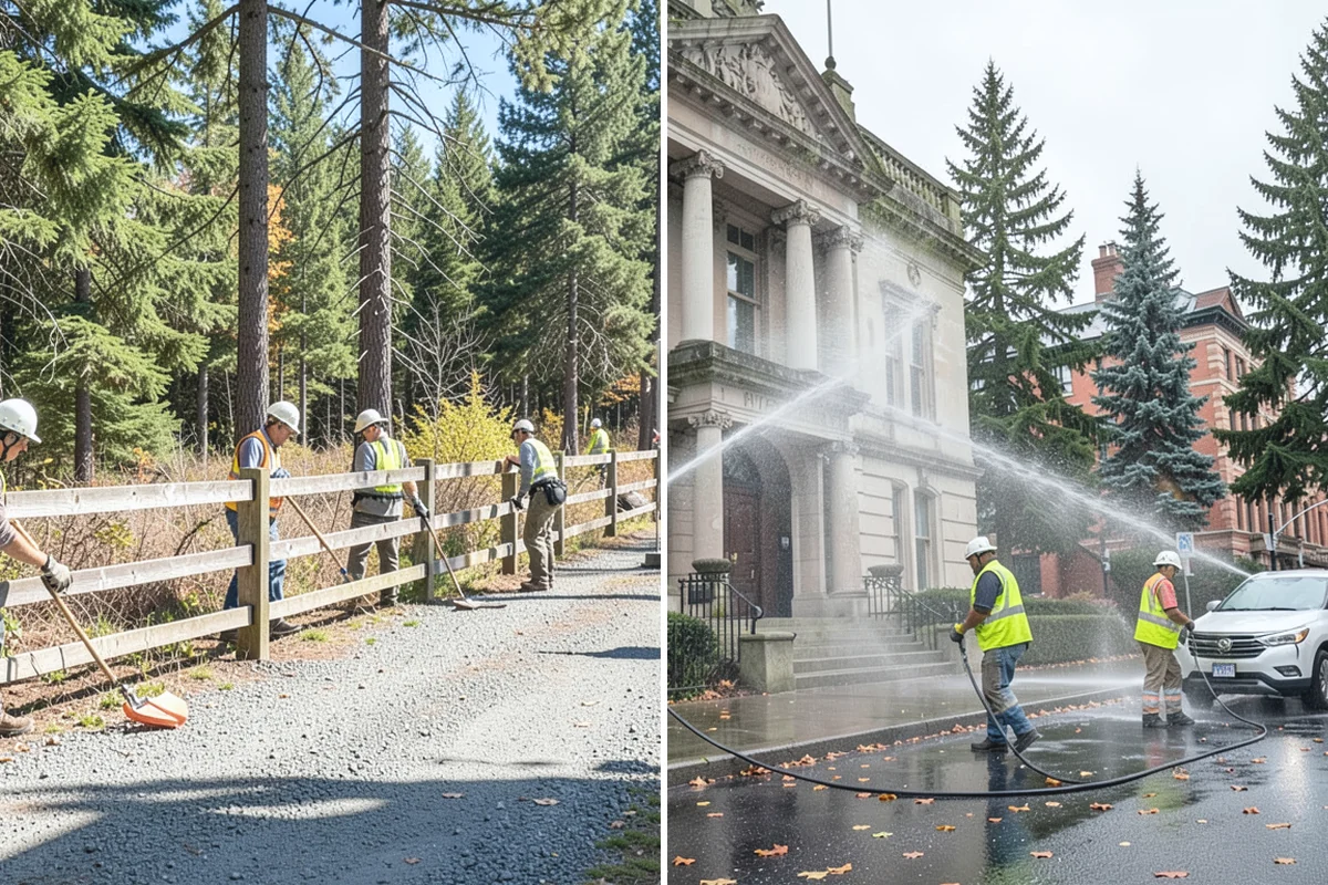 Municipal Fence Installation in Darrington, Snohomish County, WA - Site walk to confirm alignment, access points, and locates