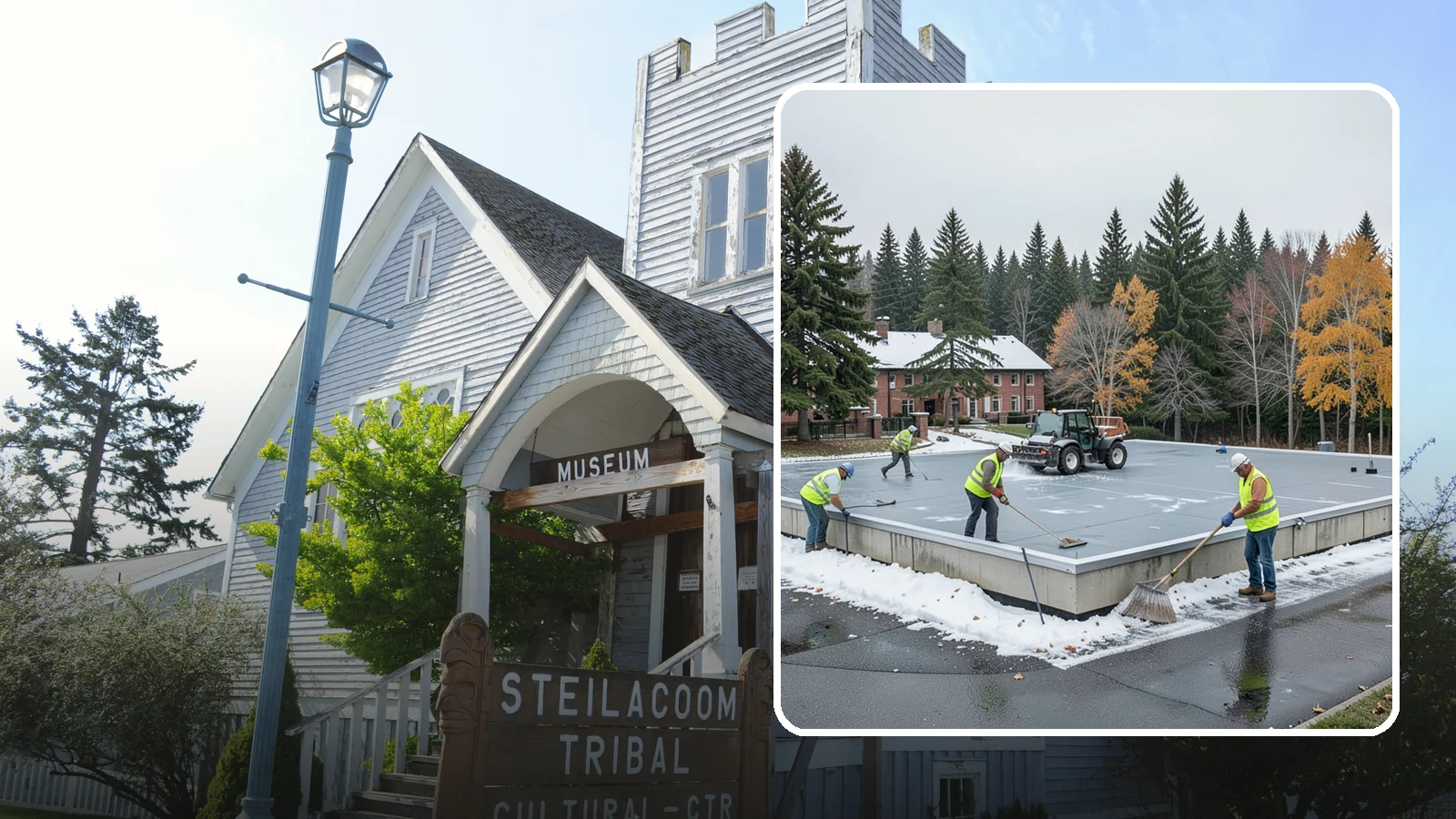 Municipal Flat Roof Services in Steilacoom, Pierce County, WA - Maintain, repair, and replace the low-slope roofing systems that top most municipal and civic buildings.