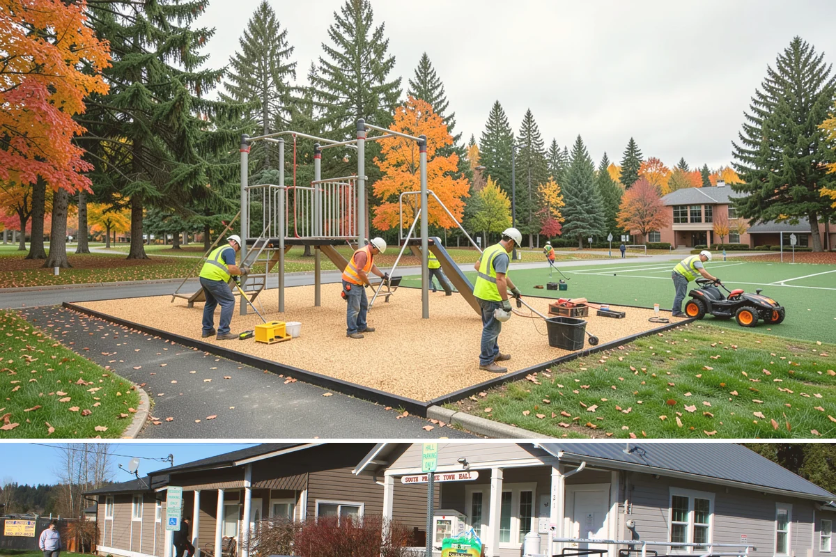 Municipal Flower Program in South Prairie, Pierce County, WA - Displays rotate with the seasons, with spring and summer annuals installed after the last frost and fall and holiday plantings...