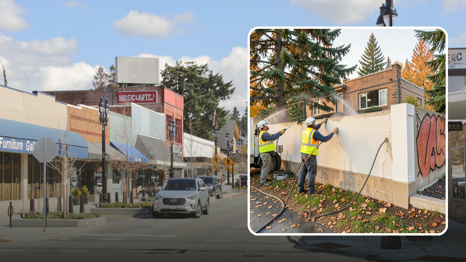 Municipal Graffiti Removal in Bothell, King County, WA - We remove graffiti from public surfaces quickly using pressure, chemical, and coating methods for Western Washington...