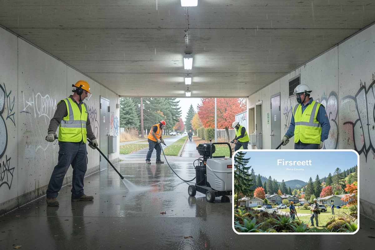 Municipal Graffiti Removal in Fircrest, Pierce County, WA - Fast removal deters repeat tagging and blight