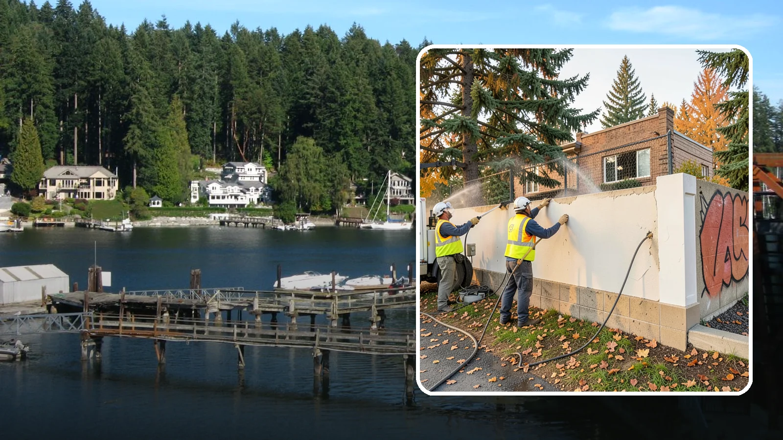 Municipal Graffiti Removal in Gig Harbor, Pierce County, WA - We remove graffiti from public surfaces quickly using pressure, chemical, and coating methods for Western Washington...