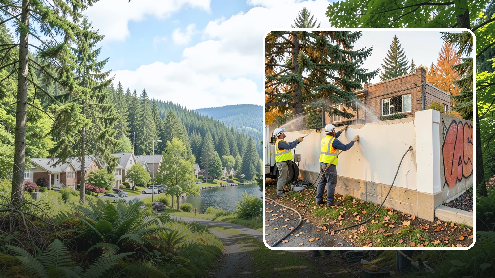 Municipal Graffiti Removal in Lake Forest Park, King County, WA - We remove graffiti from public surfaces quickly using pressure, chemical, and coating methods for Western Washington...