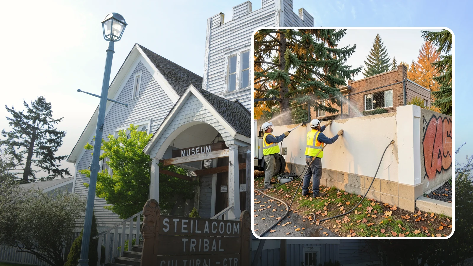 Municipal Graffiti Removal in Steilacoom, Pierce County, WA - We remove graffiti from public surfaces quickly using pressure, chemical, and coating methods for Western Washington...