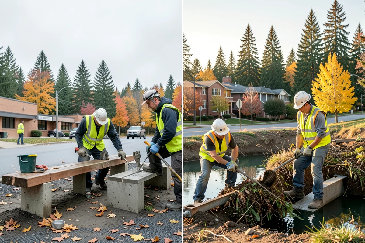 Municipal Gutter Installation in Enumclaw, King County, WA - Roof drainage calculation and discharge routing plan