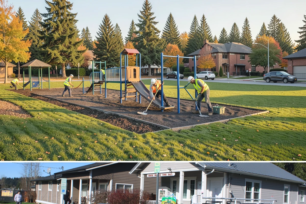 Municipal Gutter Installation in South Prairie, Pierce County, WA - Installation ahead of the fall rainy season ensures systems are ready for peak Northwest precipitation.