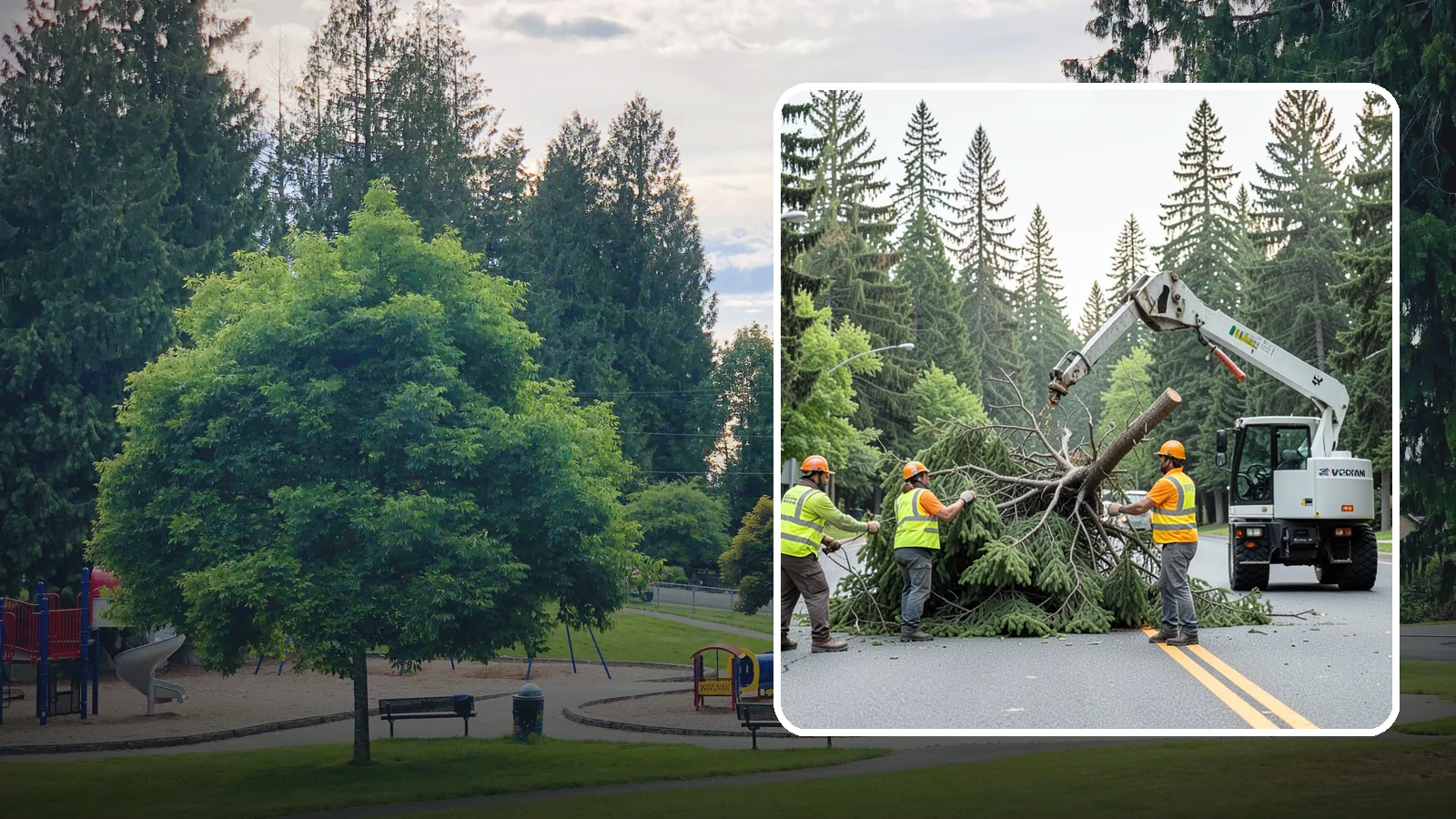 Municipal Hazard Tree Removal in Bonney Lake, Pierce County, WA - We identify and remove high-risk public trees threatening infrastructure, roadways, and pedestrians under arborist-documented...