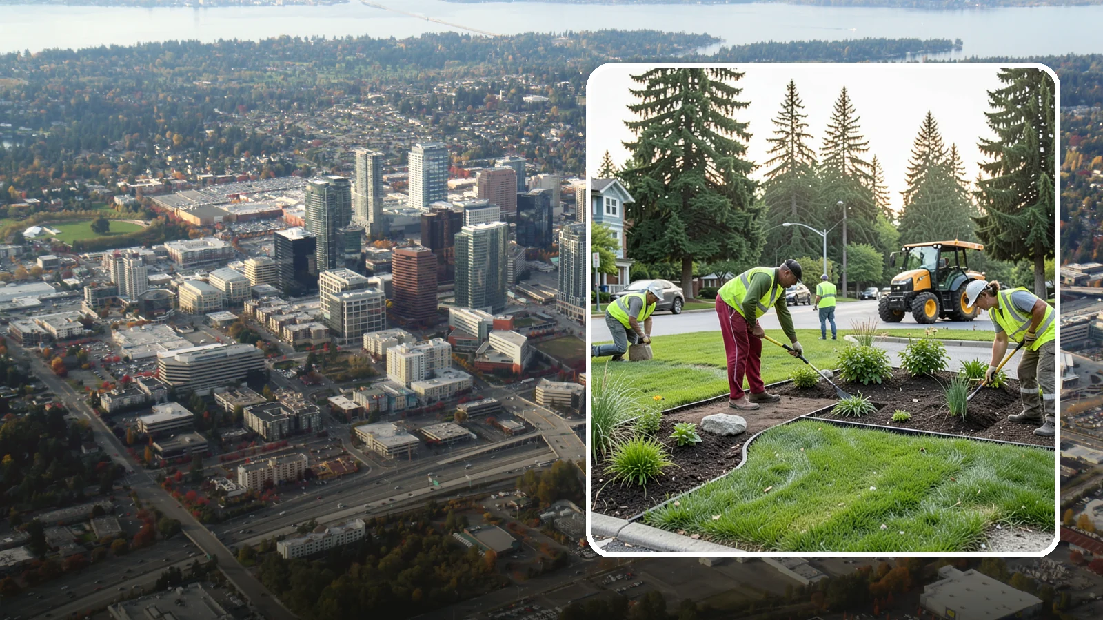 Municipal Landscape Installation in Bellevue, King County, WA - We build new public landscapes, from plantings and beds to irrigation and hardscape edging, for Western Washington capital and...