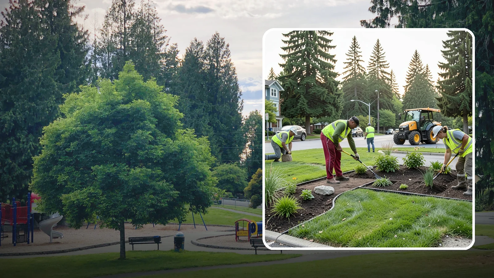 Municipal Landscape Installation in Bonney Lake, Pierce County, WA - We build new public landscapes, from plantings and beds to irrigation and hardscape edging, for Western Washington capital and...