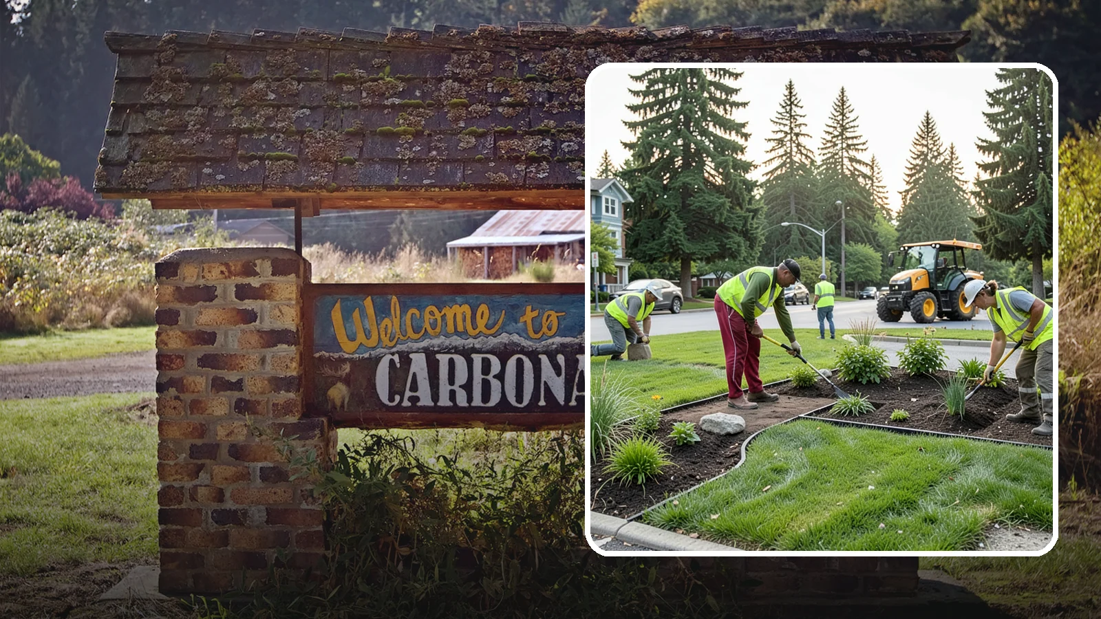 Municipal Landscape Installation in Carbonado, Pierce County, WA - We build new public landscapes, from plantings and beds to irrigation and hardscape edging, for Western Washington capital and...