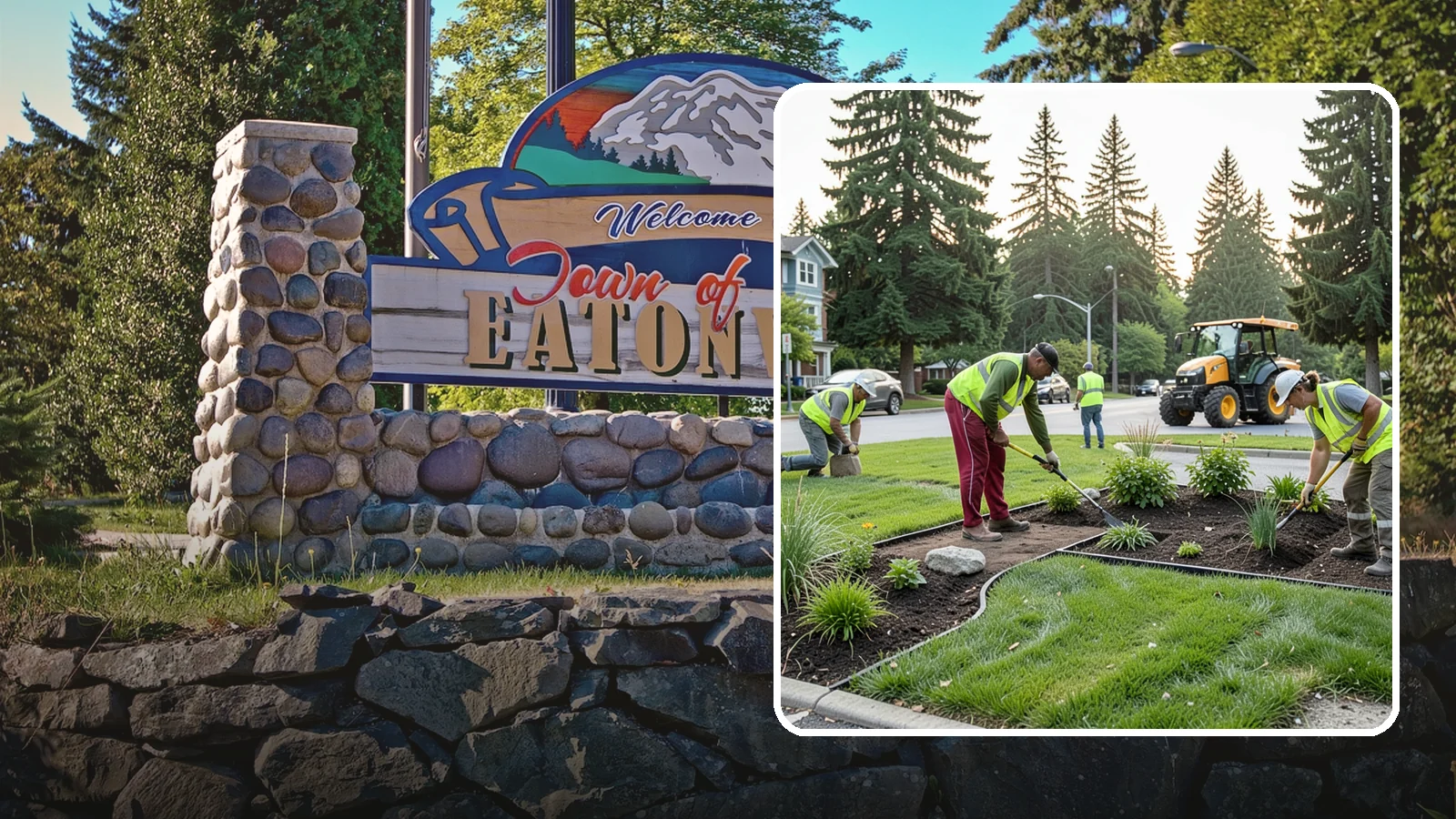 Municipal Landscape Installation in Eatonville, Pierce County, WA - We build new public landscapes, from plantings and beds to irrigation and hardscape edging, for Western Washington capital and...