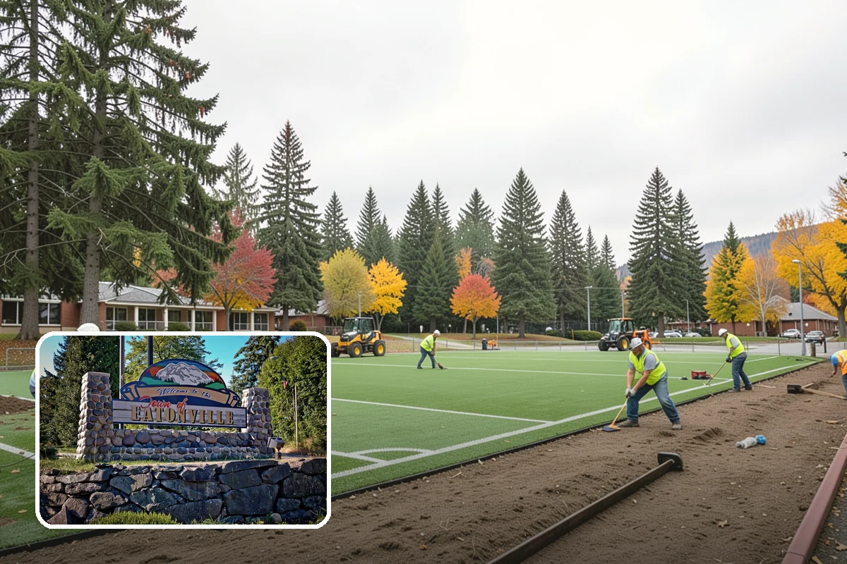 Municipal Landscape Installation in Eatonville, Pierce County, WA - Turnkey installation coordinates plants, soil, and irrigation under one contract