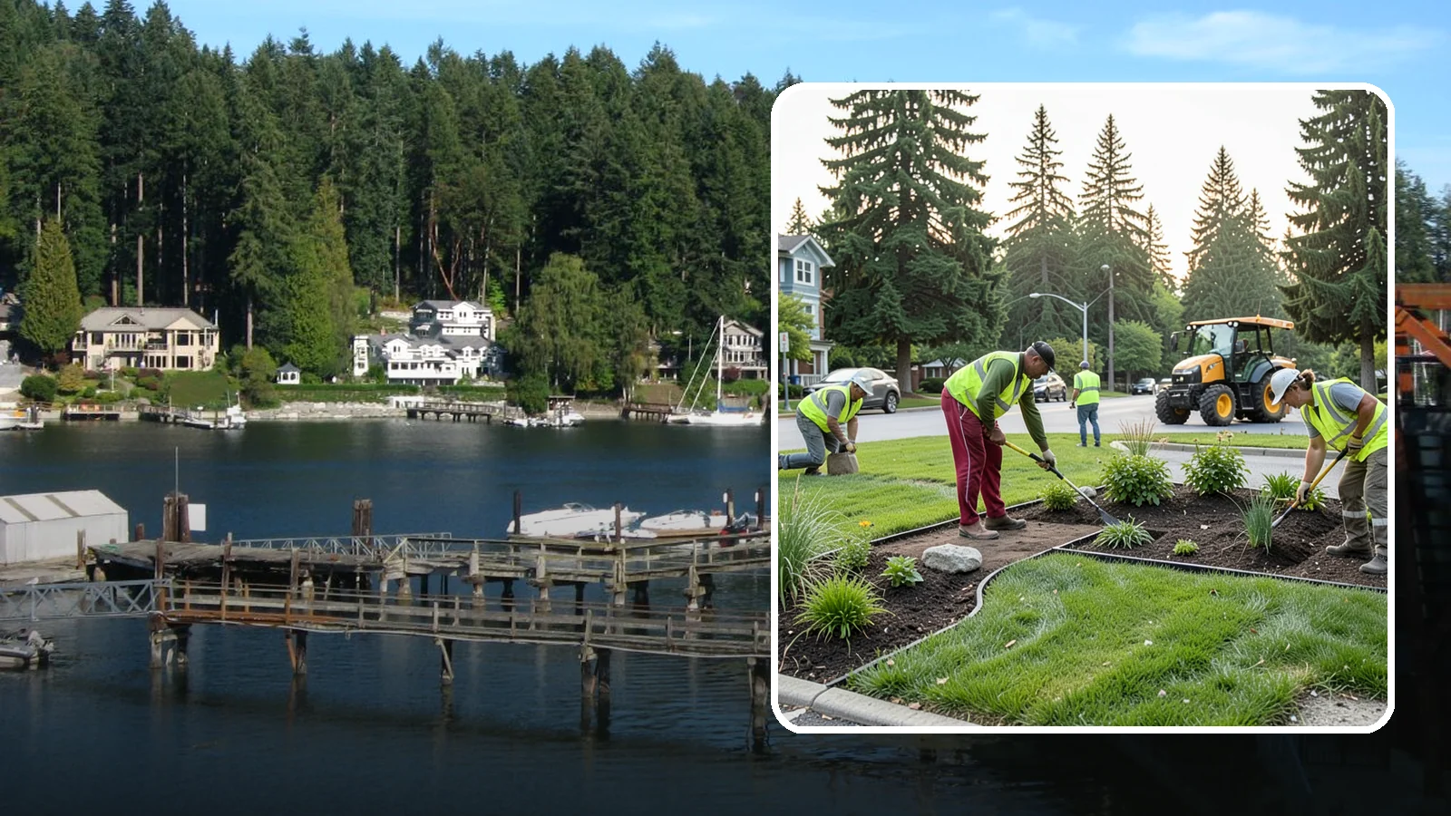 Municipal Landscape Installation in Gig Harbor, Pierce County, WA - We build new public landscapes, from plantings and beds to irrigation and hardscape edging, for Western Washington capital and...