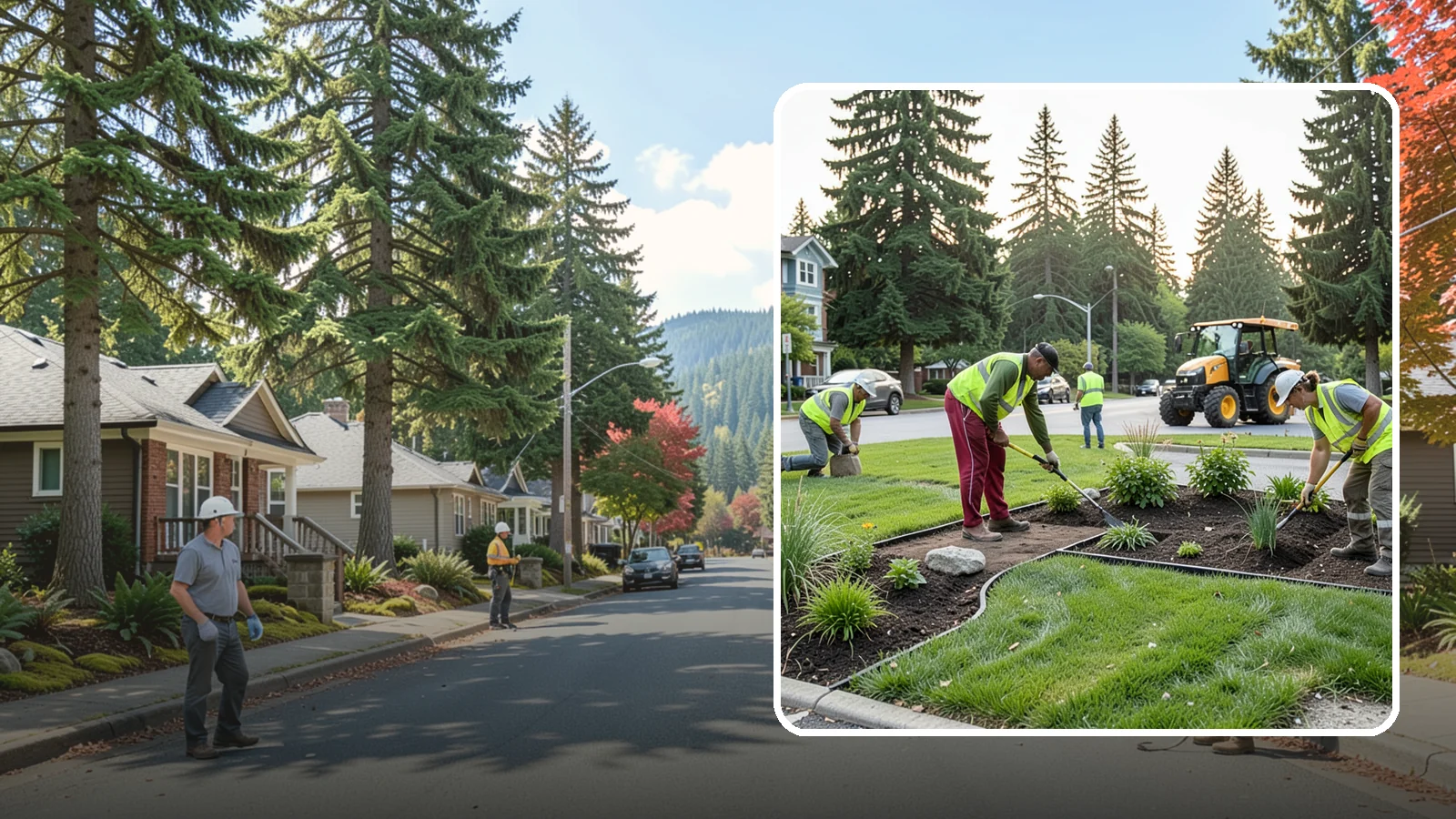 Municipal Landscape Installation in Hunts Point, King County, WA - We build new public landscapes, from plantings and beds to irrigation and hardscape edging, for Western Washington capital and...