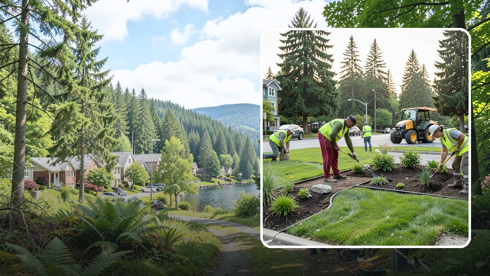 Municipal Landscape Installation in Lake Forest Park, King County, WA - We build new public landscapes, from plantings and beds to irrigation and hardscape edging, for Western Washington capital and...