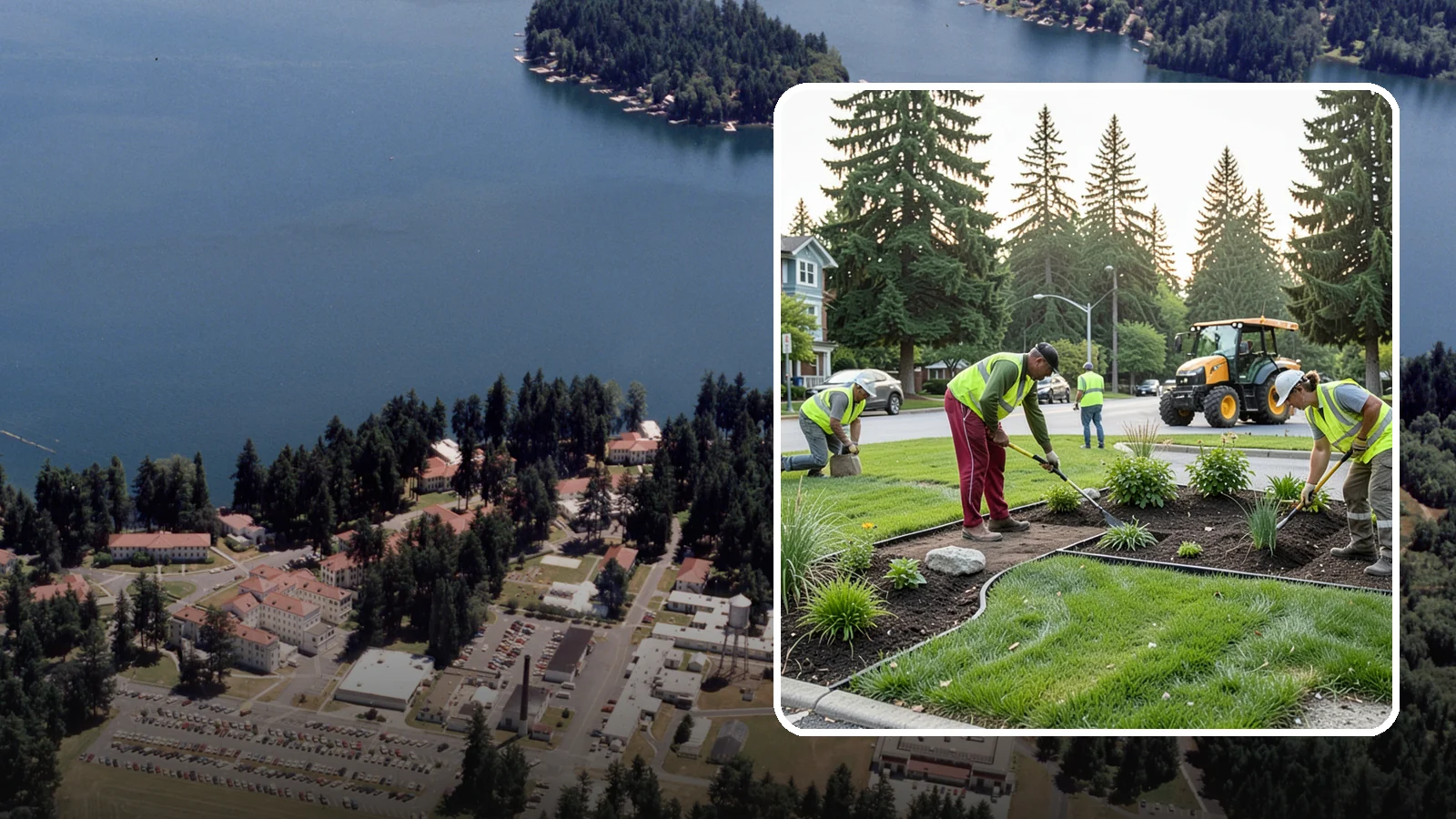 Municipal Landscape Installation in Lakewood, Pierce County, WA - We build new public landscapes, from plantings and beds to irrigation and hardscape edging, for Western Washington capital and...