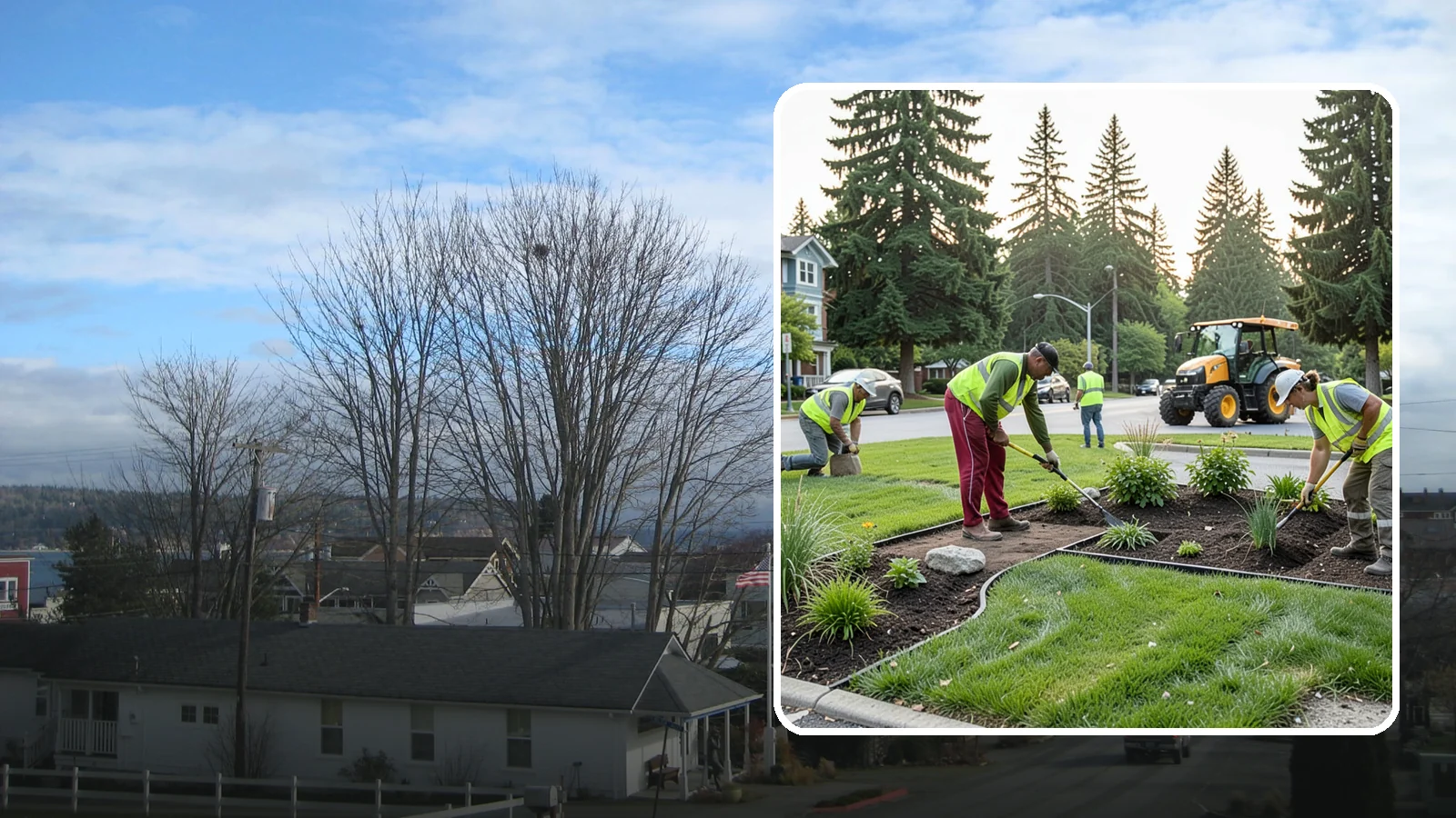 Municipal Landscape Installation in Langley, Island County, WA - We build new public landscapes, from plantings and beds to irrigation and hardscape edging, for Western Washington capital and...
