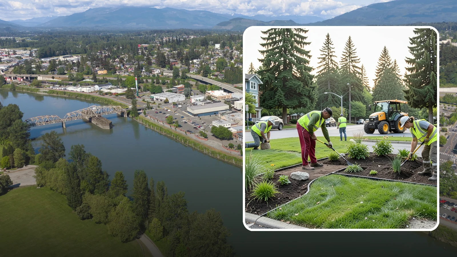 Municipal Landscape Installation in Mount Vernon, Skagit County, WA - We build new public landscapes, from plantings and beds to irrigation and hardscape edging, for Western Washington capital and...