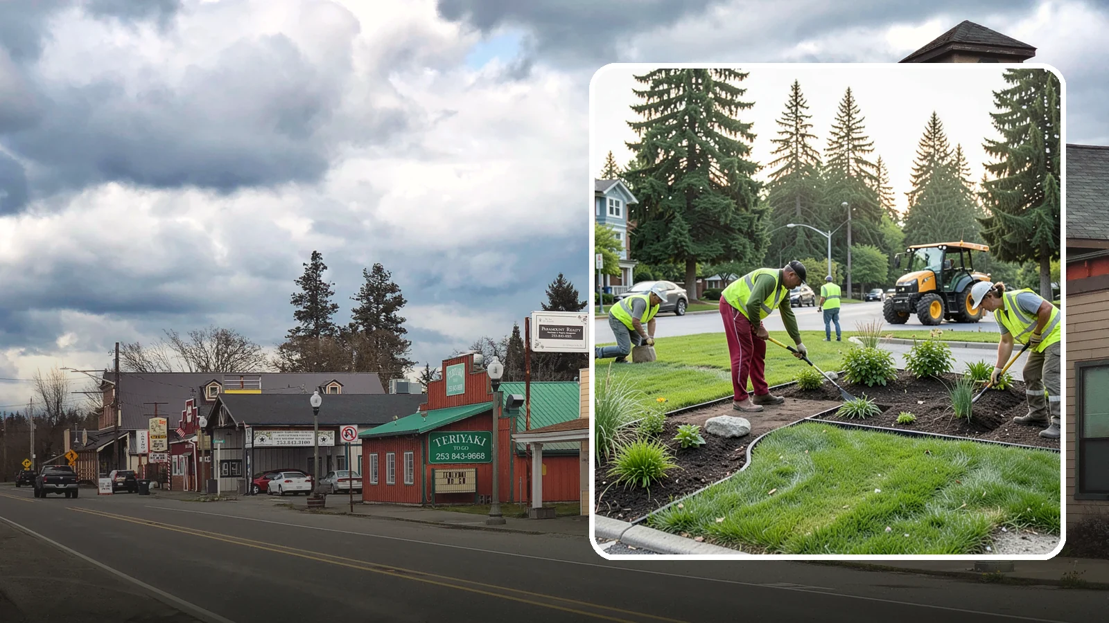 Municipal Landscape Installation in Roy, Pierce County, WA - We build new public landscapes, from plantings and beds to irrigation and hardscape edging, for Western Washington capital and...