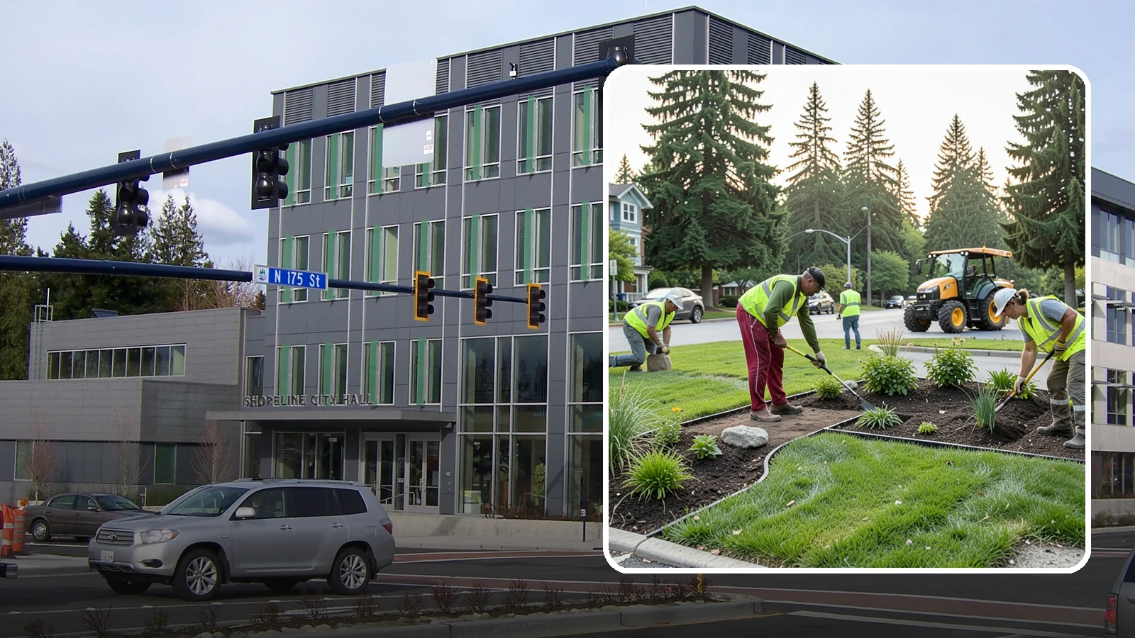 Municipal Landscape Installation in Shoreline, King County, WA - We build new public landscapes, from plantings and beds to irrigation and hardscape edging, for Western Washington capital and...