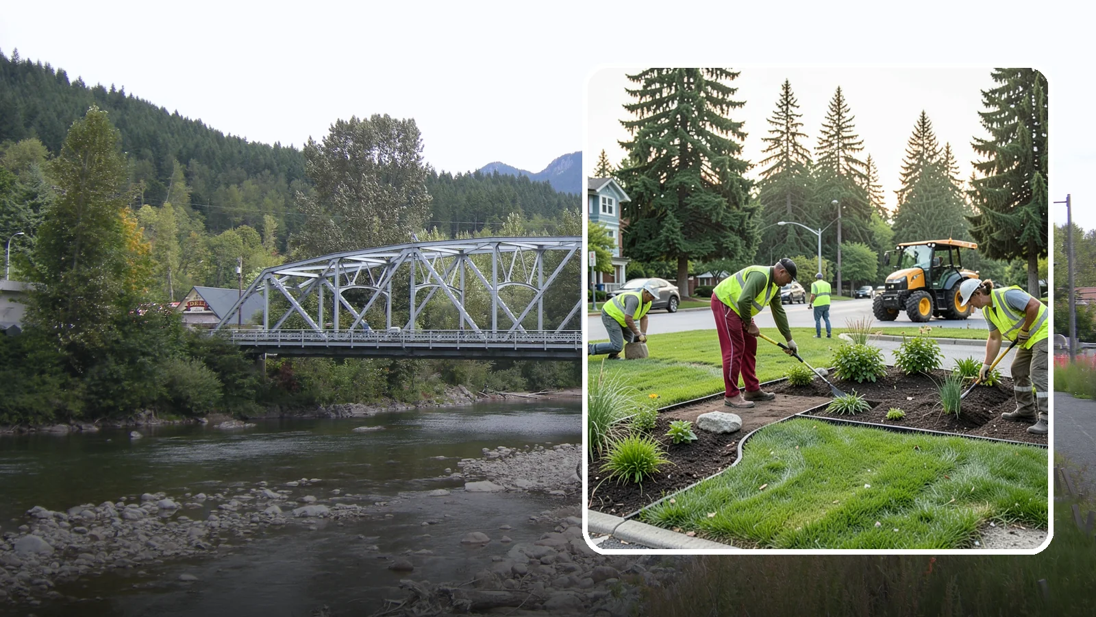 Municipal Landscape Installation in Skykomish, King County, WA - We build new public landscapes, from plantings and beds to irrigation and hardscape edging, for Western Washington capital and...
