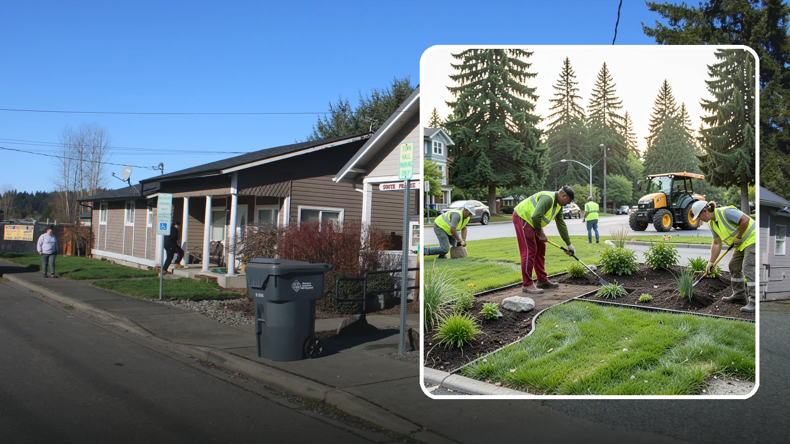 Municipal Landscape Installation in South Prairie, Pierce County, WA - We build new public landscapes, from plantings and beds to irrigation and hardscape edging, for Western Washington capital and...