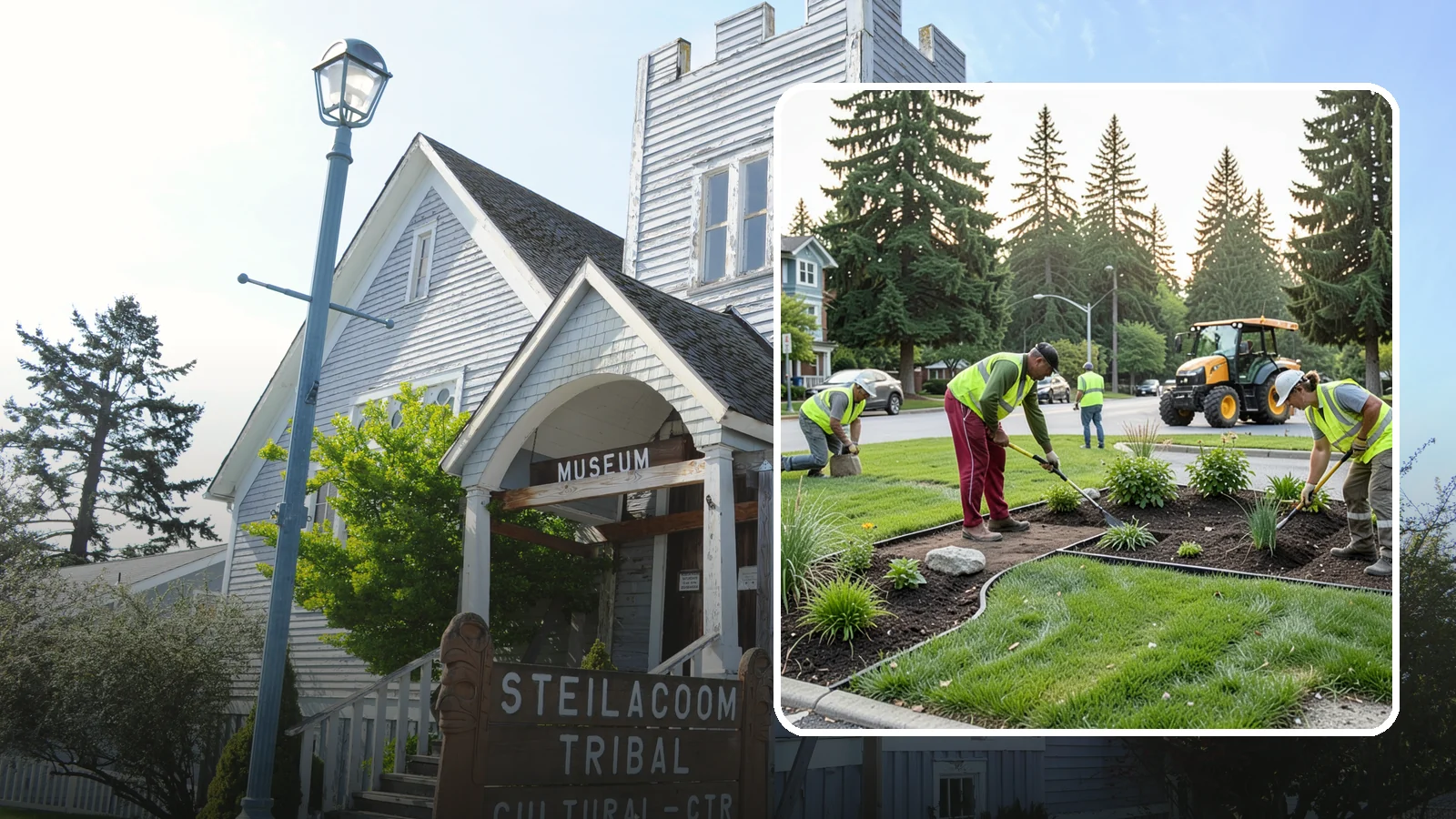 Municipal Landscape Installation in Steilacoom, Pierce County, WA - We build new public landscapes, from plantings and beds to irrigation and hardscape edging, for Western Washington capital and...