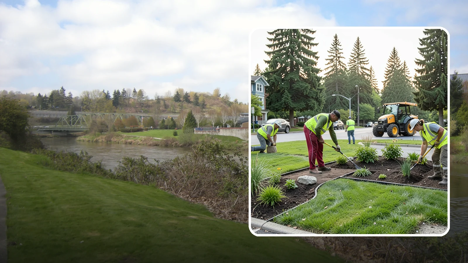 Municipal Landscape Installation in Tukwila, King County, WA - We build new public landscapes, from plantings and beds to irrigation and hardscape edging, for Western Washington capital and...