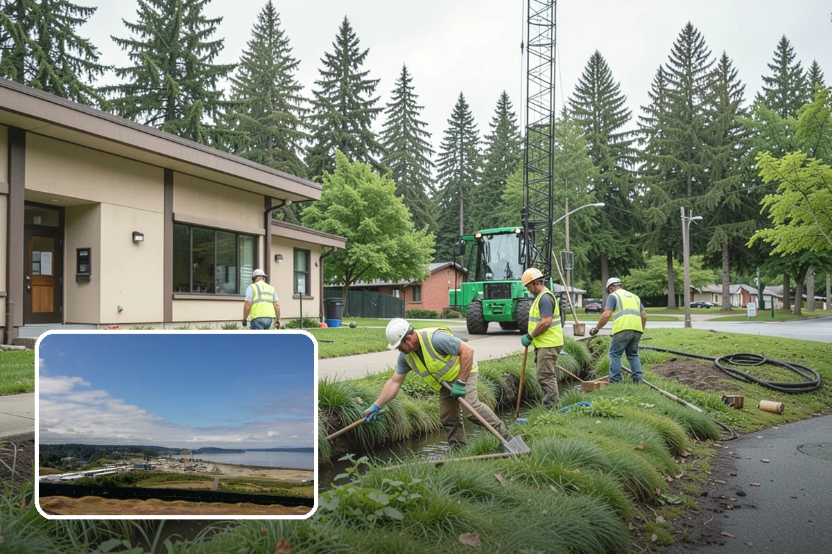 Municipal Landscape Installation in University Place, Pierce County, WA - Turnkey installation coordinates plants, soil, and irrigation under one contract