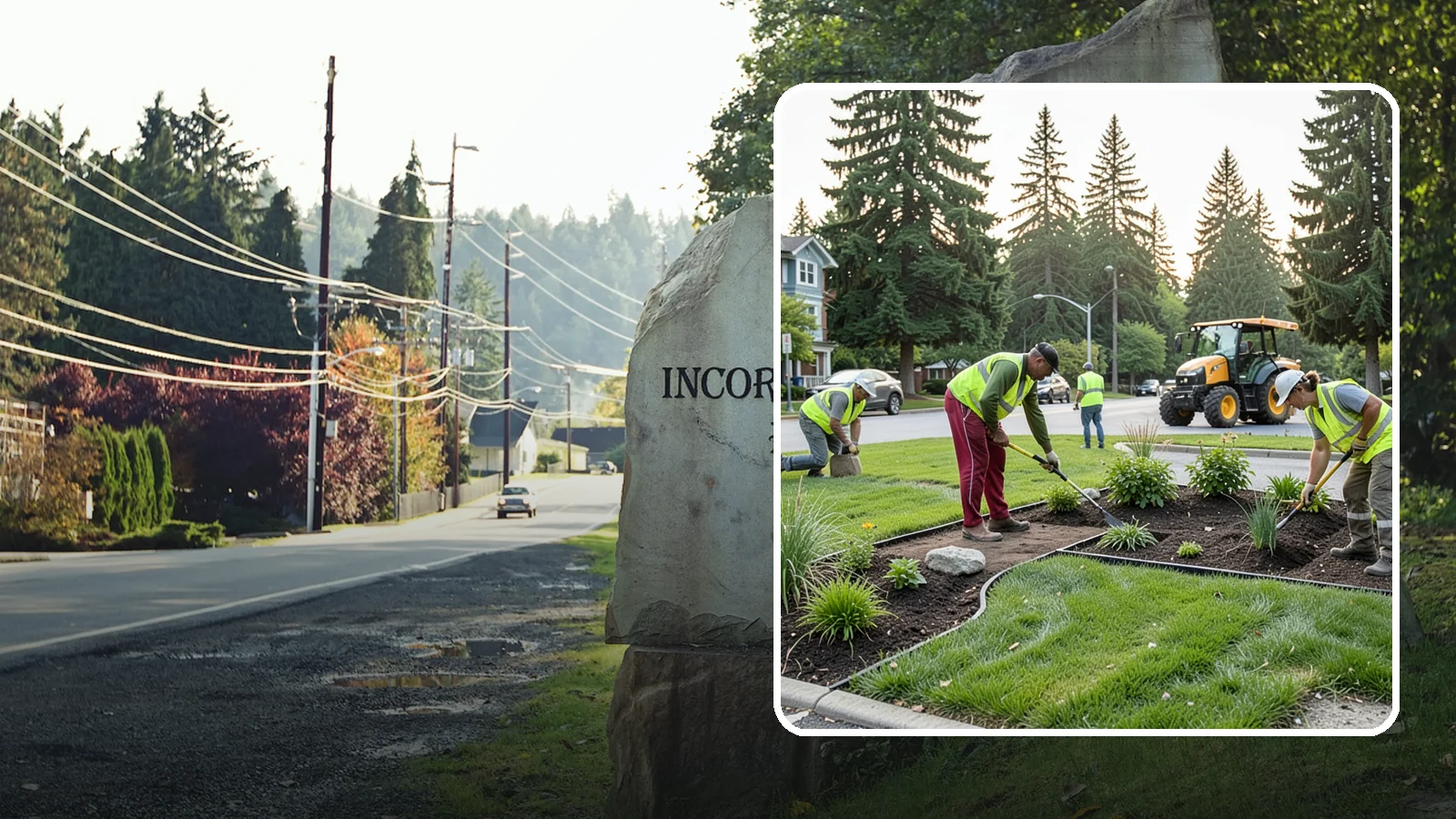 Municipal Landscape Installation in Wilkeson, Pierce County, WA - We build new public landscapes, from plantings and beds to irrigation and hardscape edging, for Western Washington capital and...