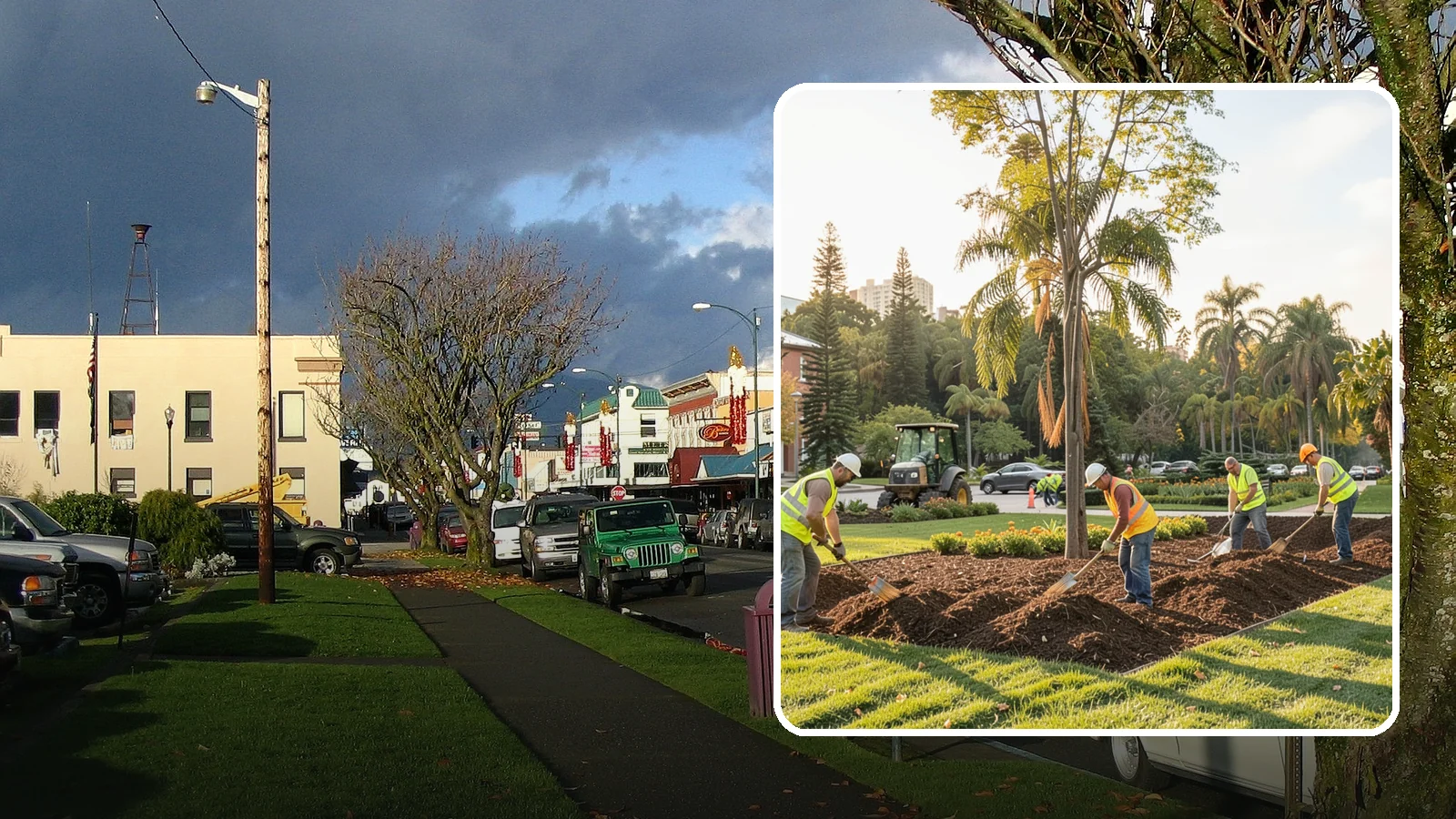 Municipal Mulch Installation in Arlington, Snohomish County, WA - We install organic mulch in public tree rings, beds, and natural areas to conserve moisture and build soil for Western Washington...