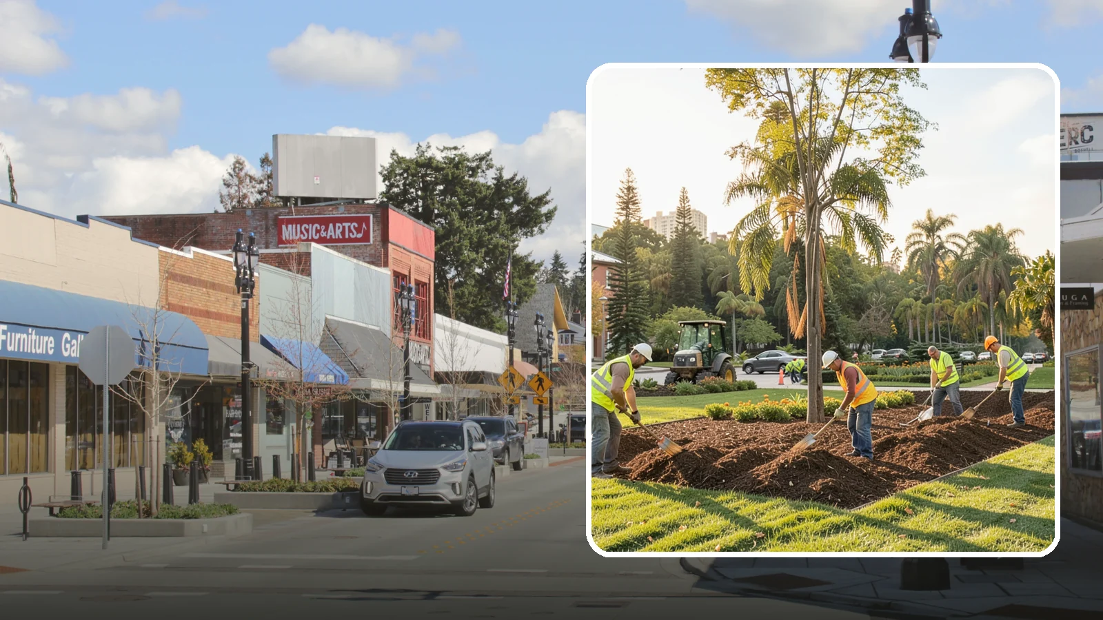 Municipal Mulch Installation in Bothell, King County, WA - We install organic mulch in public tree rings, beds, and natural areas to conserve moisture and build soil for Western Washington...