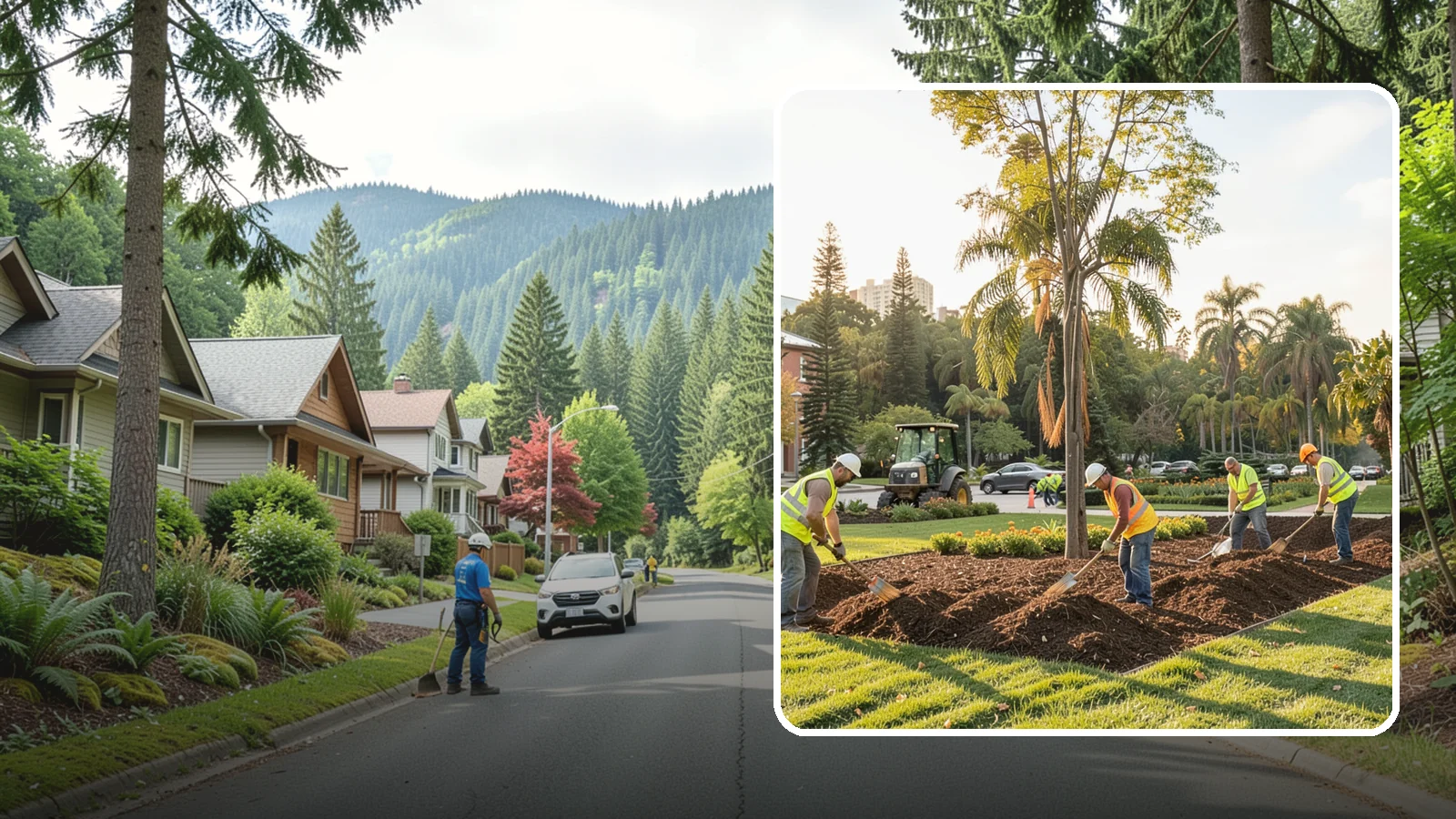 Municipal Mulch Installation in Darrington, Snohomish County, WA - We install organic mulch in public tree rings, beds, and natural areas to conserve moisture and build soil for Western Washington...