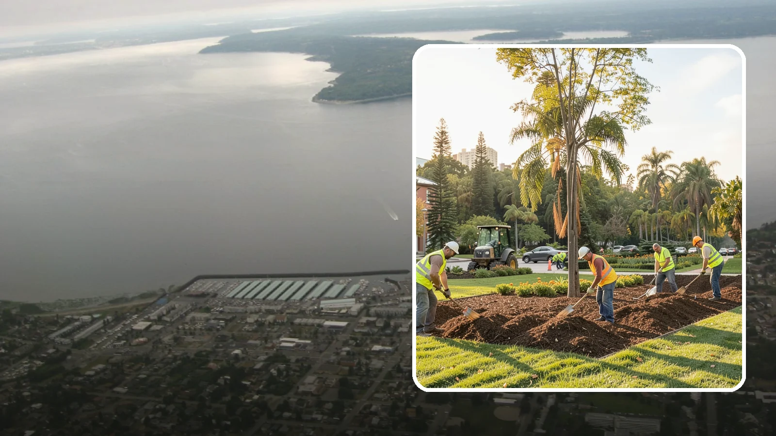 Municipal Mulch Installation in Des Moines, King County, WA - We install organic mulch in public tree rings, beds, and natural areas to conserve moisture and build soil for Western Washington...