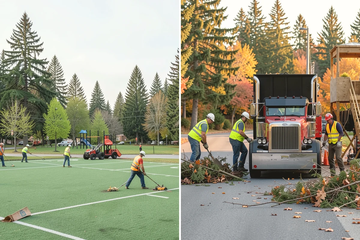 Municipal Mulch Installation in Duvall, King County, WA - We calculate coverage and confirm mulch type and depth by area
