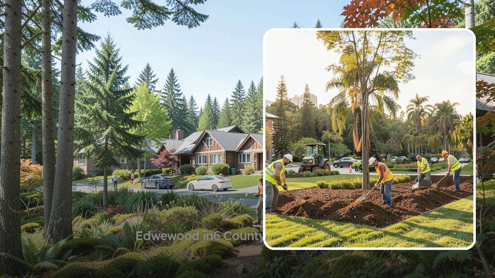 Municipal Mulch Installation in Edgewood, Pierce County, WA - We install organic mulch in public tree rings, beds, and natural areas to conserve moisture and build soil for Western Washington...
