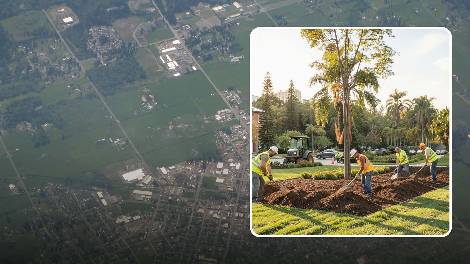 Municipal Mulch Installation in Enumclaw, King County, WA - We install organic mulch in public tree rings, beds, and natural areas to conserve moisture and build soil for Western Washington...