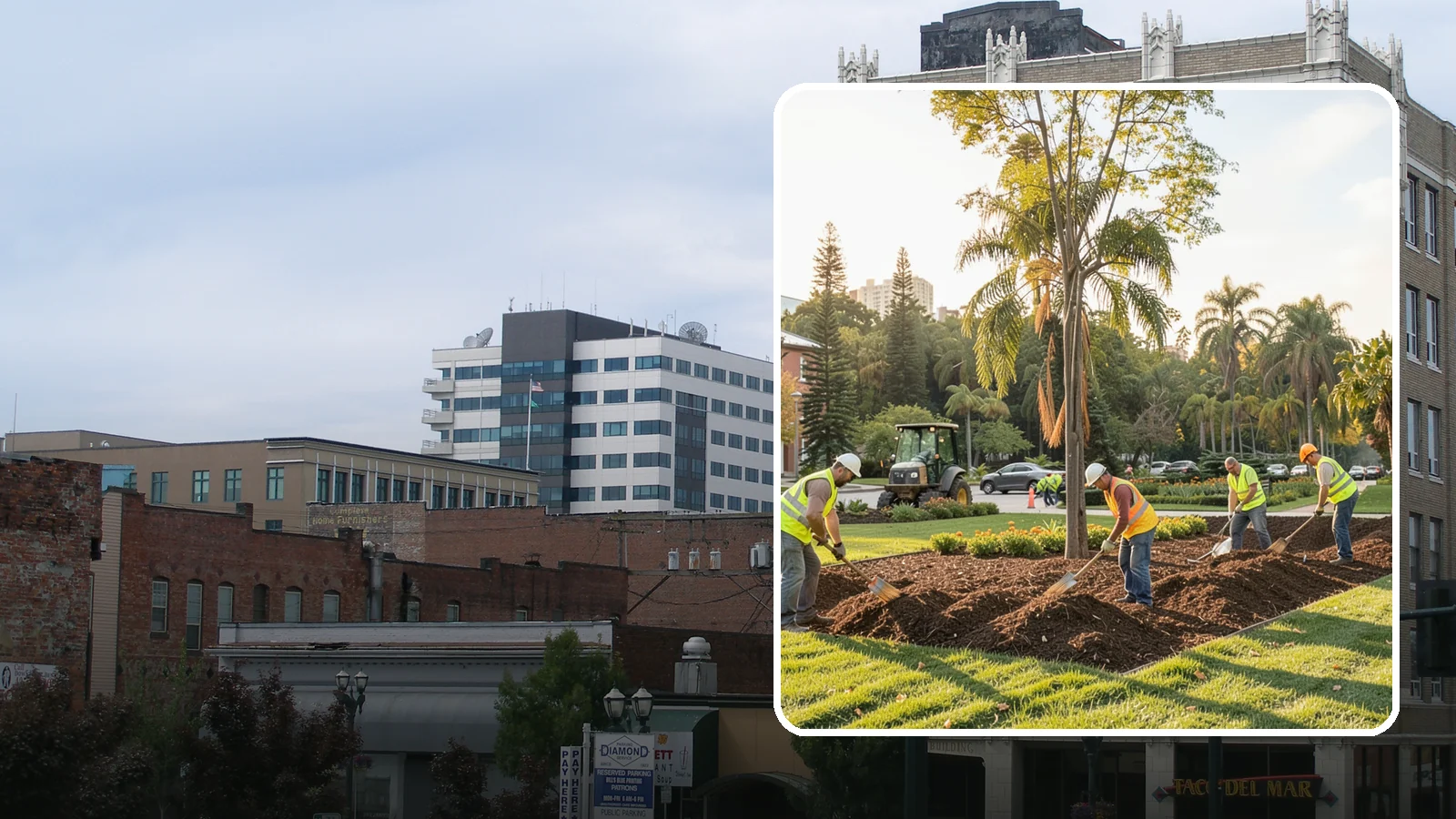 Municipal Mulch Installation in Everett, Snohomish County, WA - We install organic mulch in public tree rings, beds, and natural areas to conserve moisture and build soil for Western Washington...