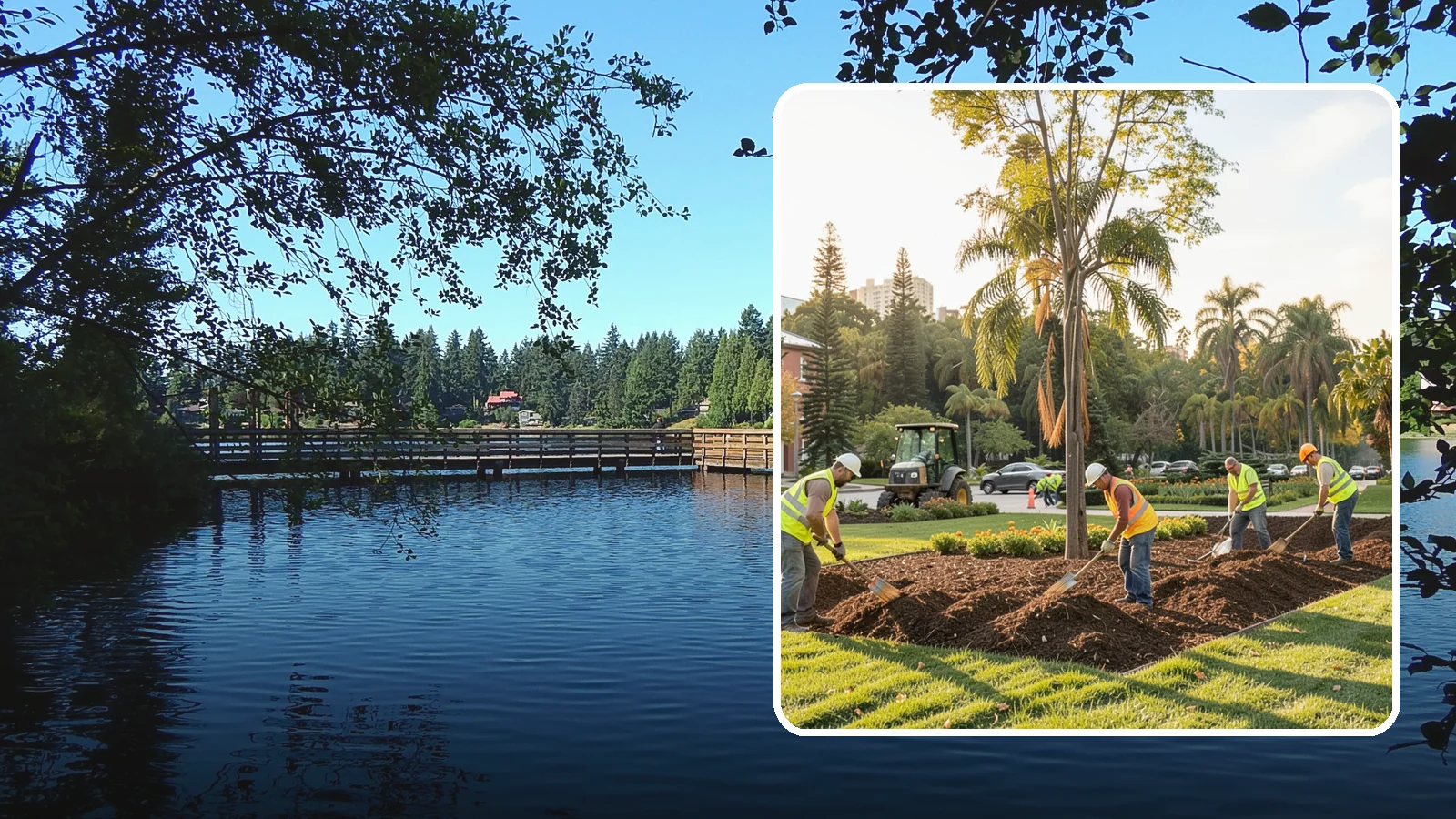 Municipal Mulch Installation in Federal Way, King County, WA - We install organic mulch in public tree rings, beds, and natural areas to conserve moisture and build soil for Western Washington...
