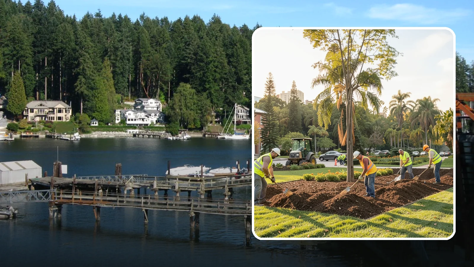 Municipal Mulch Installation in Gig Harbor, Pierce County, WA - We install organic mulch in public tree rings, beds, and natural areas to conserve moisture and build soil for Western Washington...