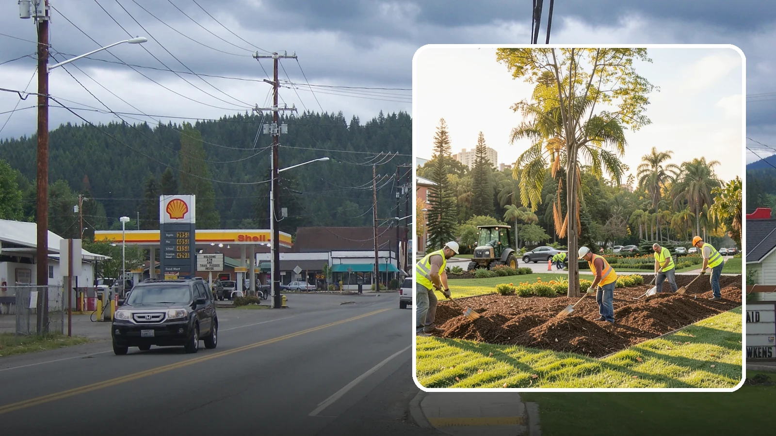Municipal Mulch Installation in Granite Falls, Snohomish County, WA - We install organic mulch in public tree rings, beds, and natural areas to conserve moisture and build soil for Western Washington...