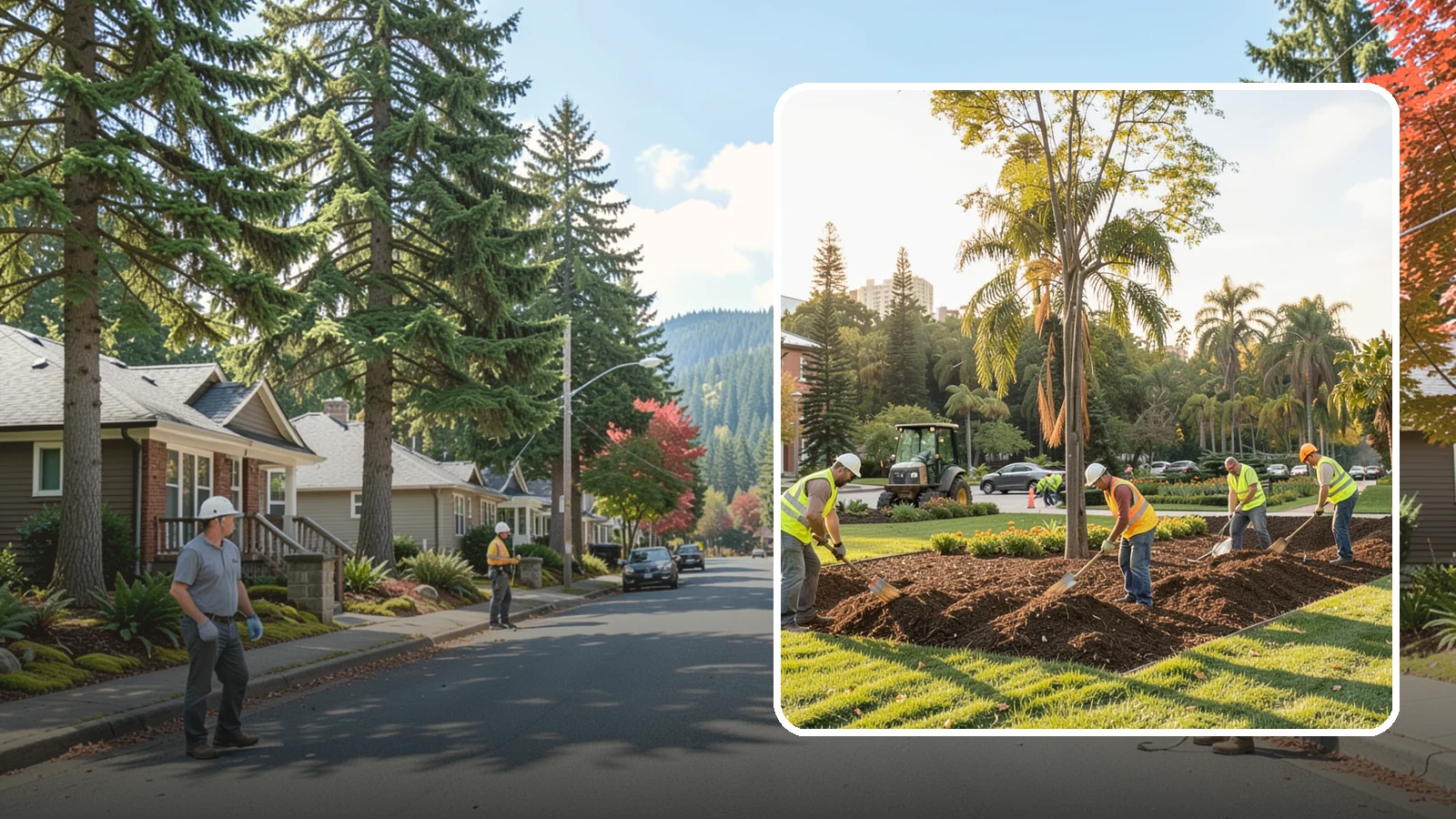Municipal Mulch Installation in Hunts Point, King County, WA - We install organic mulch in public tree rings, beds, and natural areas to conserve moisture and build soil for Western Washington...